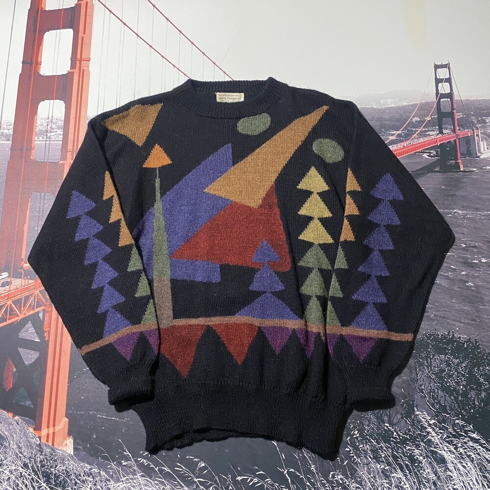 VTG Norm Thompson Sweater Mens Size M Handmade Alpaca Wool Geo Coogi Style Peru